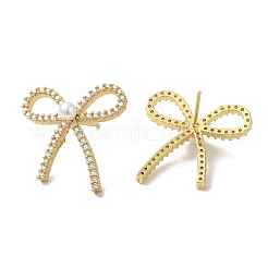 Rack Plating Brass Micro Pave Clear Cubic Zirconia Bowknot Stud Earrings for Women&nbsp;EJEW-P280-27G