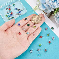 40Pcs 8 Colors Stainless Steel Pave Glass Faceted Flower Connector Charms&nbsp;STAS-PH0006-91