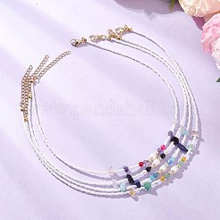 4Pcs 4 Styles Faceted Round and Chip Mixed Gemstone & Natural Cultured Freshwater Pearl & Glass Seed Baeded Necklaces for Women&nbsp;NJEW-JN05602