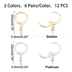 12 Pairs 2 Colors Brass Huggie Hoop Earring Findings&nbsp;KK-FH0003-13