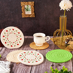 8Pcs 4 Styles Rattan & Cotton Mat&nbsp;AJEW-MB0001-02