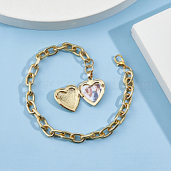 4Pcs Brass Locket Heart Charm Bracelets&nbsp;BJEW-HS00015