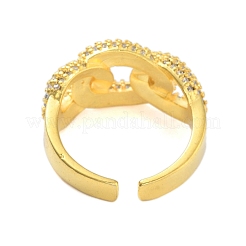 Oval Curb Chain Clear Cubic Zirconia Open Cuff Ring&nbsp;RJEW-L120-008G