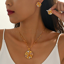 Vintage Brass Flower Stud Earrings & Pendant Necklaces Sets for Women&nbsp;NK5083