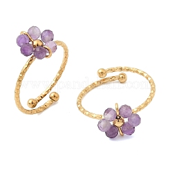 Adjustable 304 Stainless Steel with Natural Mixed Stone Cuff Open Rings&nbsp;RJEW-P187-01G-08