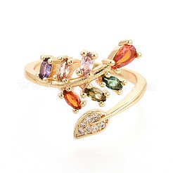 Brass Micro Pave Cubic Zirconia Cuff Rings for Women&nbsp;KK-T071-72G