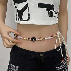 Bohemian Ethnic Style Resin & Wood Barrel Beads Braided Waxed Cord Wrap Waist Belts for Women&nbsp;FS-WG58A7E-01