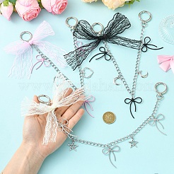 Polyester Lace Trim Bowknot & Alloy Charm Bag Decorativer Chains&nbsp;HJEW-YW00478-01