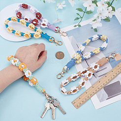 5Pcs 5 Colors Bohemian Style Cotton Flower Beaded Keychains&nbsp;KEYC-FG0001-19