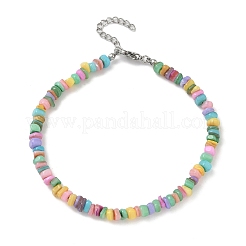 Natural Dyed Freshwater Shell Colorful Nuggets Beaded Anklets for Women&nbsp;AJEW-AN00717