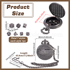 Vintage Alloy Flat Round Dragon Eye Pocket Watch with Brass Curb Chain&nbsp;AJEW-PH0007-67B