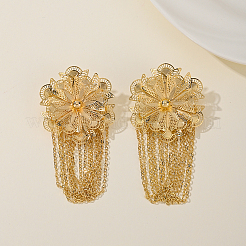 Brass Flower with Chain Charm Dangle Stud Earrings&nbsp;BB5682