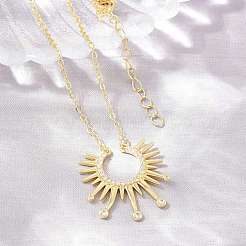 Brass Micro Pave Clear Cubic Zirconia Sun Pendant Necklaces&nbsp;KK-CBA4547-09G