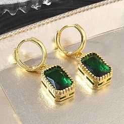 Brass Glass Dangle Hoop Earrings for Women&nbsp;KK-CBA760A-04G-04