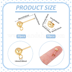 50Pcs 202 Stainless Steel Ball Stud Earring Findings&nbsp;STAS-UN0062-93