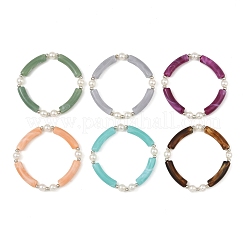 Duo Tone Acrylic Curved Tube Beaded Stretch Bracelets&nbsp;BJEW-JB14276
