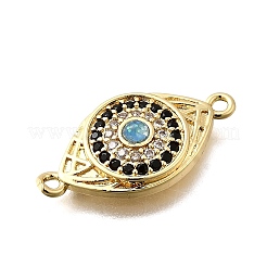 Brass Micro Pave Clear and Black Cubic Zirconia Connector Charms&nbsp;KK-P336-11G