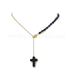 Natural Lava Rock & Evil Eye Lampwork 304 Stainless Steel Cable Chain Lariat Necklaces for Women&nbsp;NJEW-JN06651