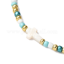 Natural Freshwater Shell & Glass Seed Beads Braided Bead Bracelets for Women&nbsp;BJEW-JB12362-04