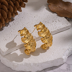 Wrinkled C-Shaped 304 Stainless Steel Stud Earrings&nbsp;SF8880