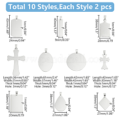 20Pcs 10 Styles Stainless Steel Stamping Blank Tag Pendants&nbsp;STAS-WR0001-09