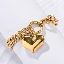 Ion Plating(IP) 304 Stainless Steel Twisted Chain & Cable Chain Heart Charm Bracelets for Women&nbsp;BJEW-H613-01G