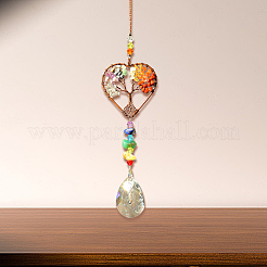 1Pc Natural Mixed Stone Chip Wrapped Heart with Tree of Life Hanging Ornaments&nbsp;HJEW-DJ0001-15A