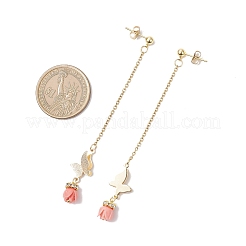 Synthetic Coral Flower Tassel Stud Earrings&nbsp;EJEW-JE06649