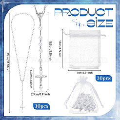 30Pcs Alloy & White Round ABS Imitation Pearl Jesus Cross Virgin Pendant Rosary Bead Necklaces&nbsp;NJEW-WA0001-03