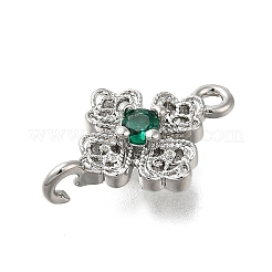Brass Green Cubic Zirconia Clover Connector Charms&nbsp;KK-Q048-12P