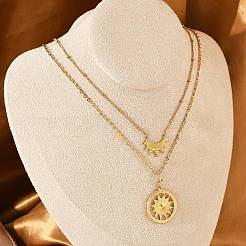 304 Stainless Steel Stackable Double Layer Pendant Necklaces for Women&nbsp;NJEW-S435-02G-E
