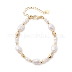 Natural Cultured Freshwater Pearl & Brass Beaded Bracelets for Women&nbsp;BJEW-JB13366