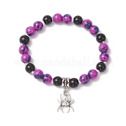 Halloween Theme Baking Paint Glass Round Beads Stretch Bracelets for Women&nbsp;BJEW-MZ00186-02