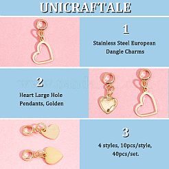 40Pcs 4 Styles 304 Stainless Steel European Dangle Charms&nbsp;PALLOY-UN00005