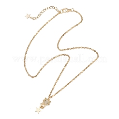 Cat with Star Brass Micro Pave Clear Cubic Zirconia Pendant 304 Stainless Steel Cable Chain Necklaces for Women&nbsp;NJEW-JN05716