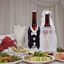 2 Sets Organza & Cloth Bride and Groom Wine Bottle Cover&nbsp;AJEW-CP0001-47