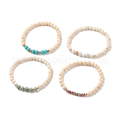 4Pcs 4 Style Natural & Synthetic Mixed Stone Stretch Bracelet Sets with Wood Beads for Women&nbsp;BJEW-JB08359