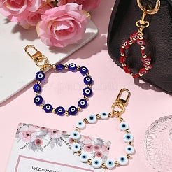 3Pcs 3 Colors Handmade Evil Eye Lampwork Flat Round Bead with Brass Pendant Decorations&nbsp;HJEW-YW00487