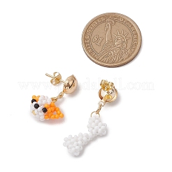 Glass Seed Beads Dog & Bone Stud Earrings&nbsp;EJEW-MZ00339
