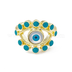 Deep Sky Blue Natural Shell Evil Eye Open Cuff Ring with Enamel&nbsp;RJEW-I091-05G