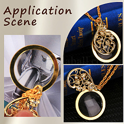 2Pcs Alloy Flower & Glass Magnifying Pendant Necklace for Women&nbsp;MAGL-SP0001-01G