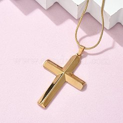 304 Stainless Steel Cross Pendant Snake Chain Necklaces&nbsp;NJEW-S442-06G