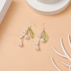 ABS Plastic Flower of Life with Shell Pearl Beaded Dangle Earrings&nbsp;EJEW-TA00182