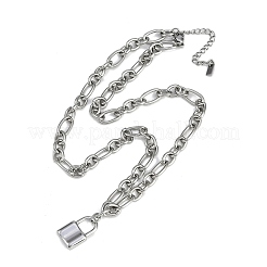 304 Stainless Steel Lock Pendant Figaro Chain Necklaces&nbsp;NJEW-I129-02P