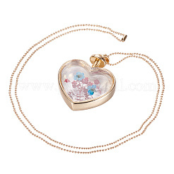 Fashion Dried Flower Alloy Glass Locket Pendant Necklaces&nbsp;NJEW-TA0001-05A