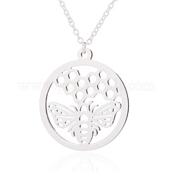 304 Stainless Steel Ring with Bee & Honeycomb Cutout Pendant Necklaces for Women&nbsp;WGD6CCF-02