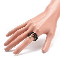 15Pcs 5 Set Natural Black Onyx & Synthetic Hematite Beaded Stretch Rings Set&nbsp;RJEW-JR00521