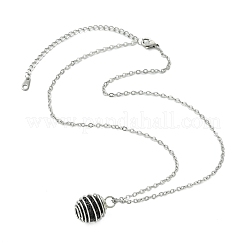 Round Natural Lava Rock Spring Wire Bead Cage Pendant 304 Stainless Steel Cable Chain Necklaces for Women&nbsp;NJEW-JN06159