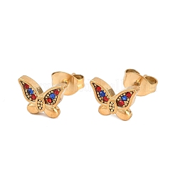 Butterfly 304 Stainless Steel Micro Pave Colorful Cubic Zirconia Stud Earrings&nbsp;EJEW-L317-04G