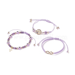3Pcs 3 Style Resin Evil Eye Braided Bead Bracelets Set&nbsp;BJEW-JB08811